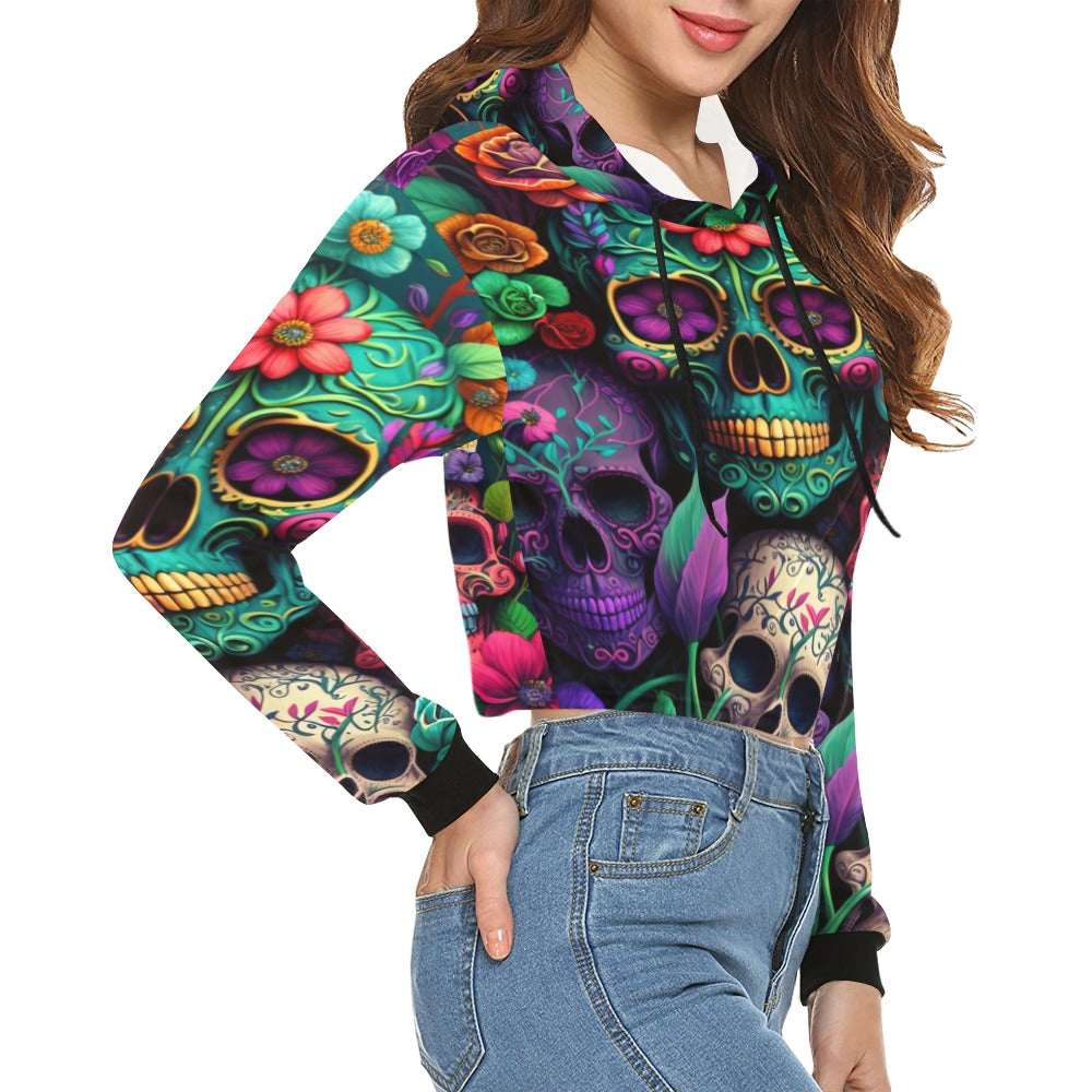 Colorful Skeleton Collage Crop Hoodie for Women
