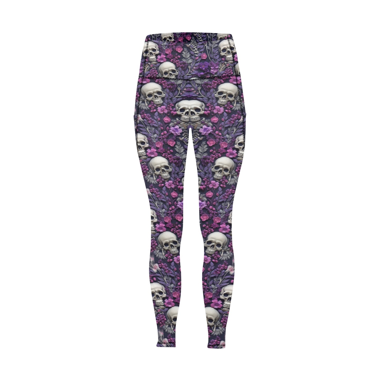 Skeletons w/ Purple Flowers Women's Leggings with Pockets