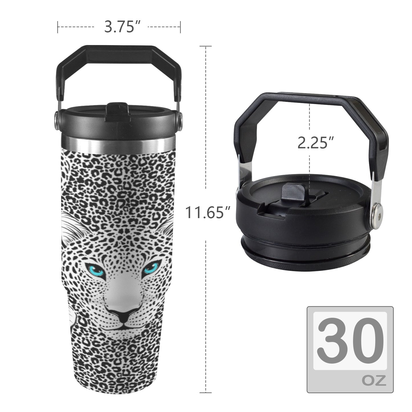 Blue Eyed Big Cat 30oz Tumbler with Top Handle