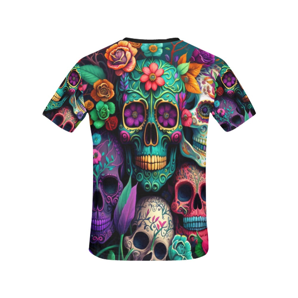 Colorful Skeleton Collage T-Shirt for Women (USA Size)