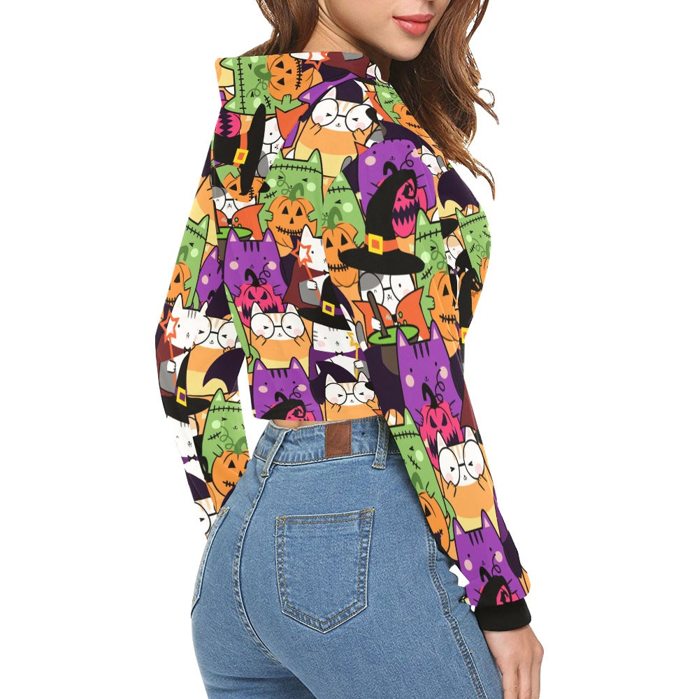 Halloween Cats Crop Hoodie for Women