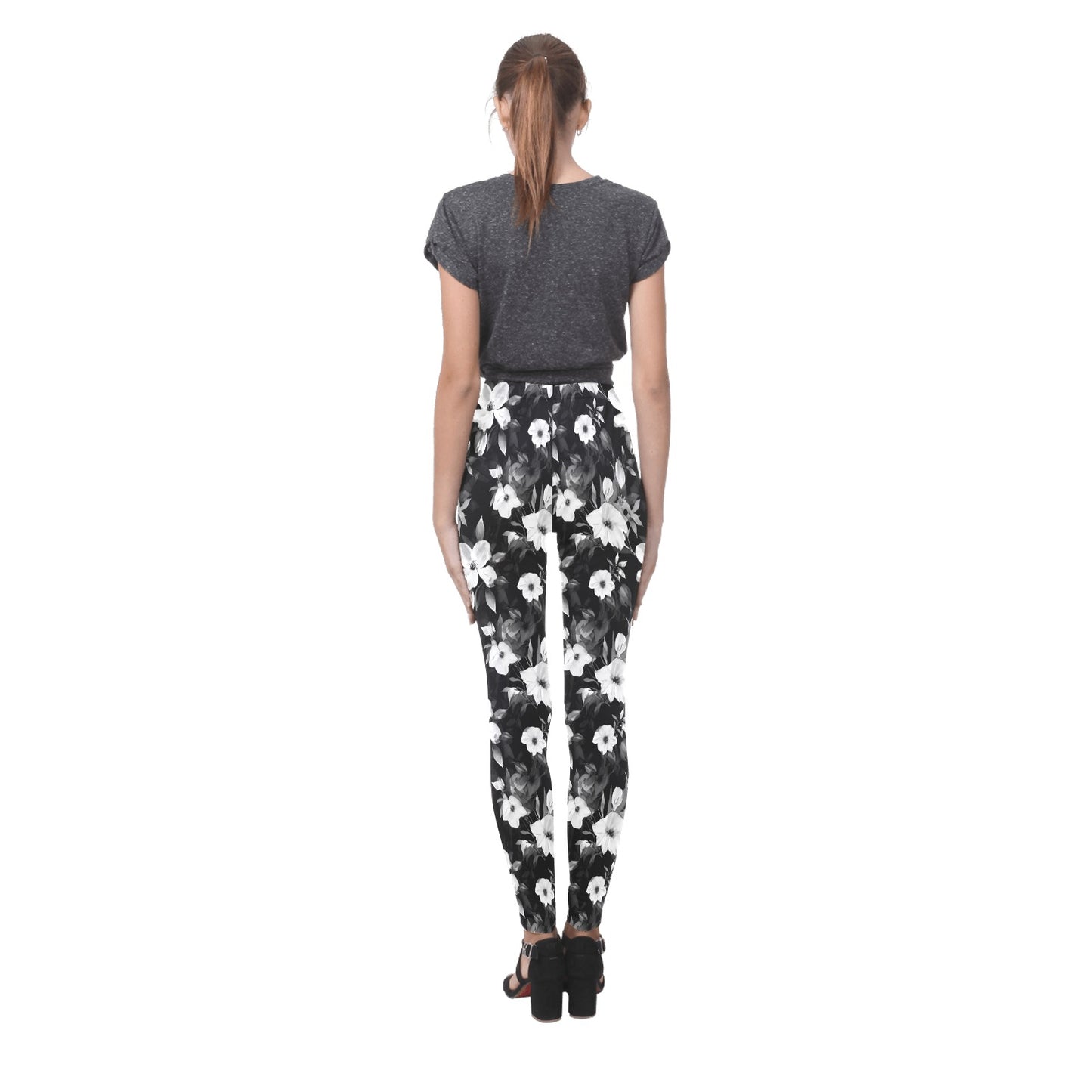 Black and White Flowers Women's Leggings