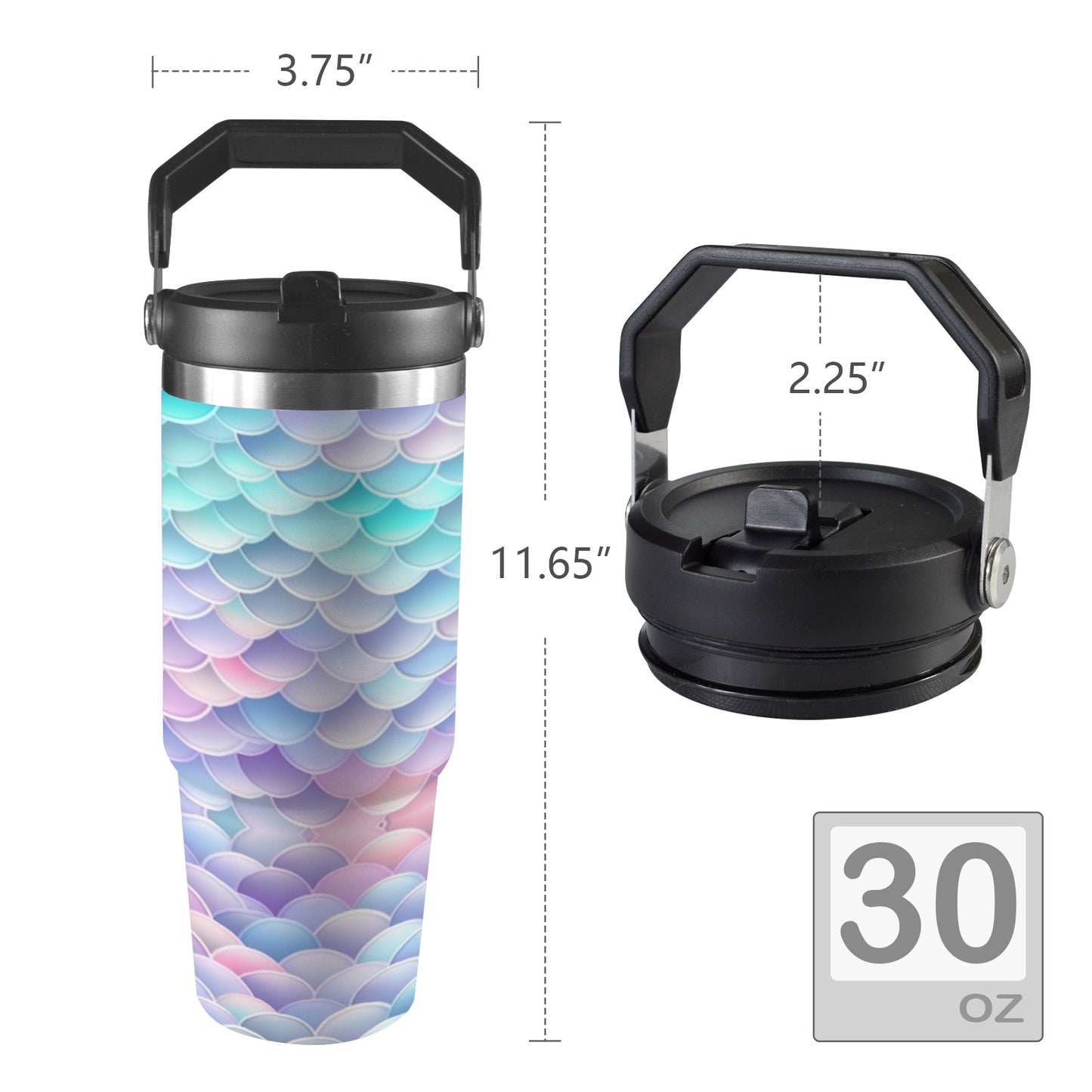 Pastel Mermaid Tail 30oz Tumbler with Top Handle