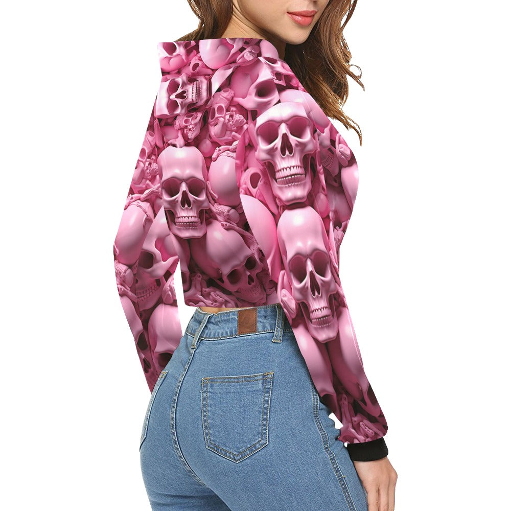 Pink Skeletons Crop Hoodie for Women