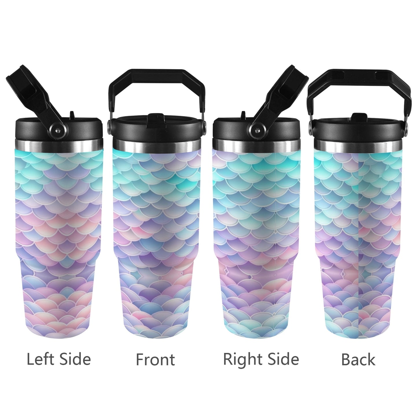 Pastel Mermaid Tail 30oz Tumbler with Top Handle