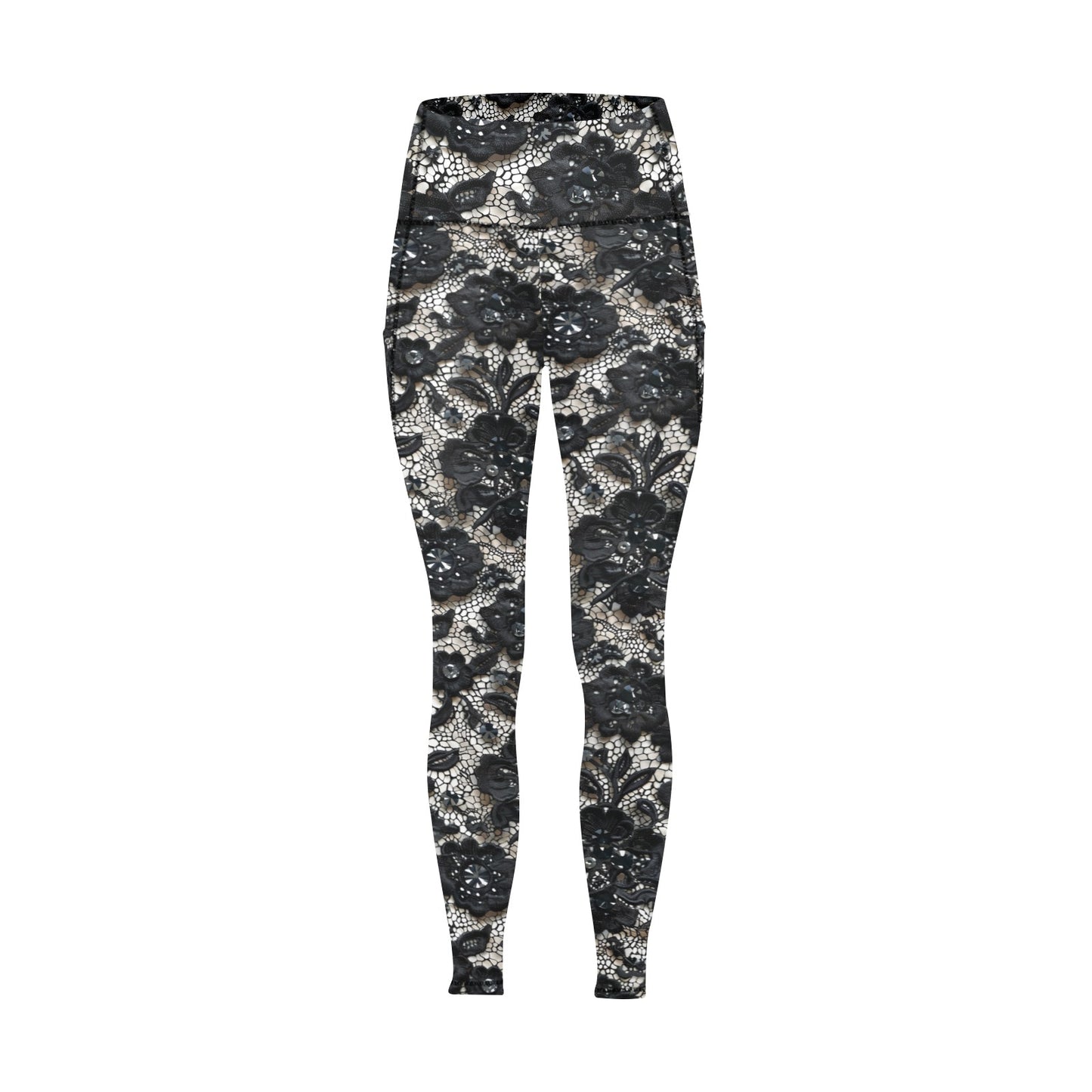 Black Lace Women's Leggings with Pockets