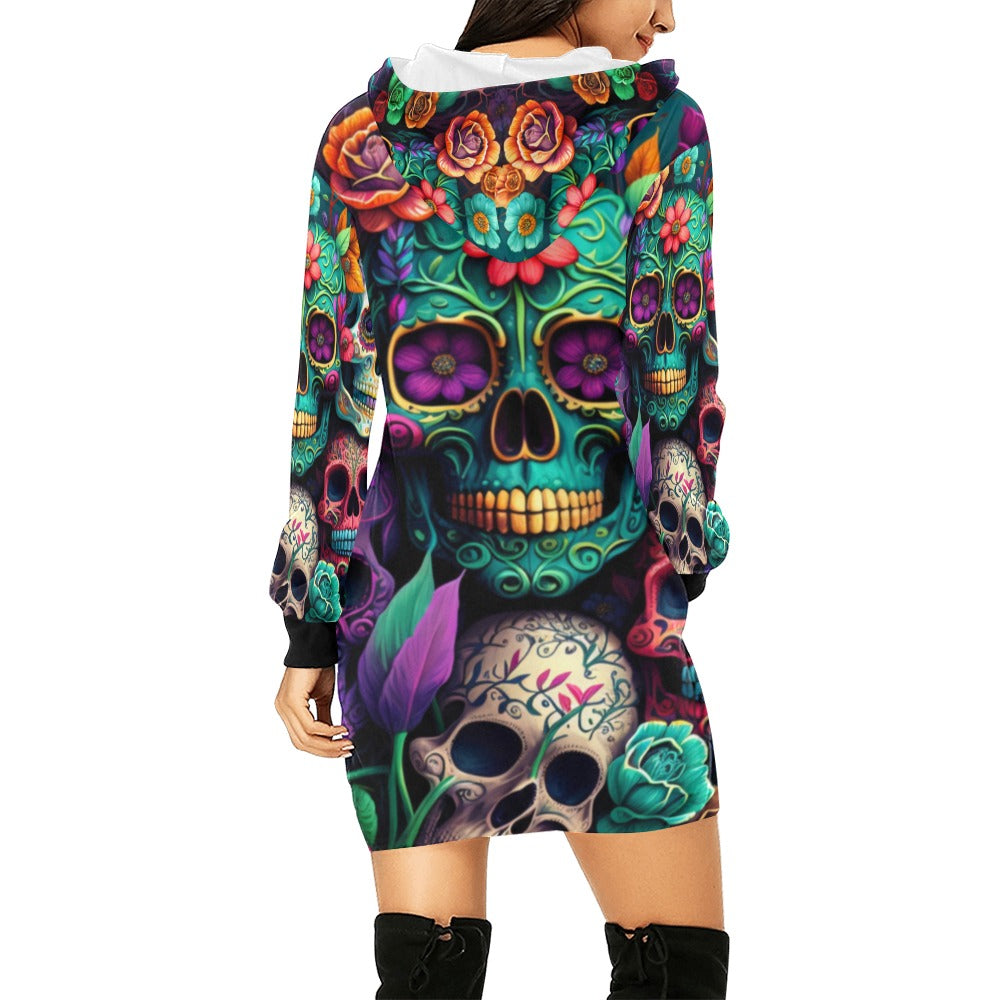 Colorful Skeleton Collage Hoodie Mini Dress