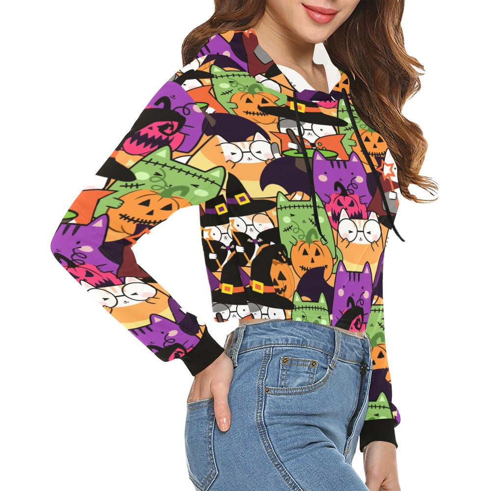 Halloween Cats Crop Hoodie for Women