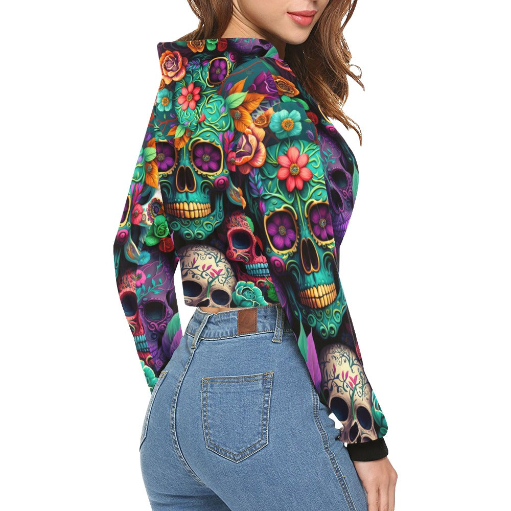Colorful Skeleton Collage Crop Hoodie for Women