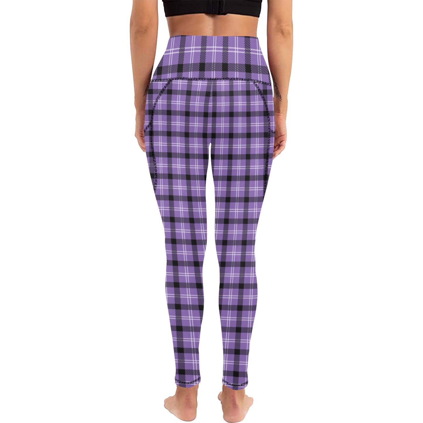 Halloween-Plaid-Purple Women's Leggings with Pockets