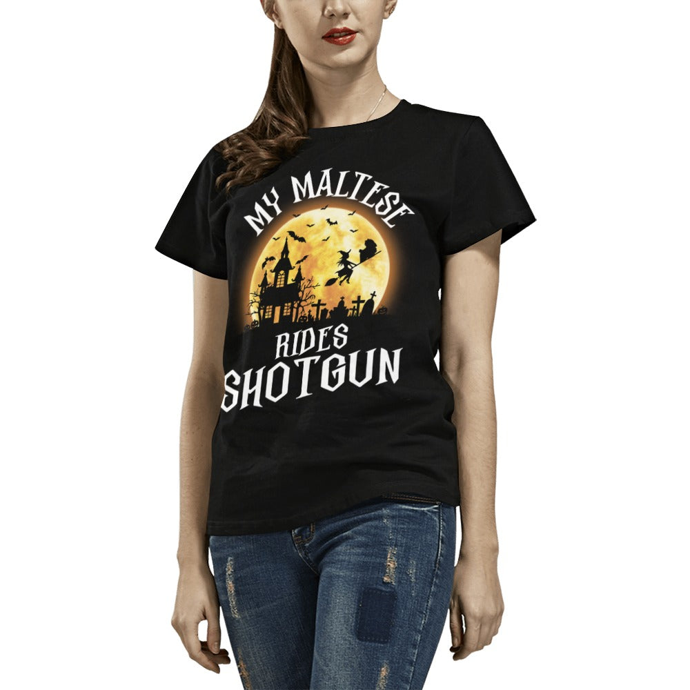 My Maltese Rides Shotgun T-Shirt for Women (USA Size)