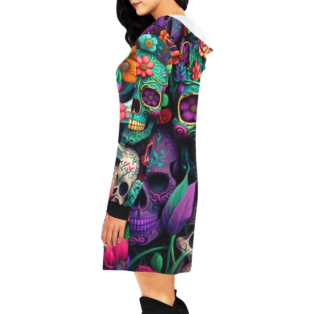 Colorful Skeleton Collage Hoodie Mini Dress