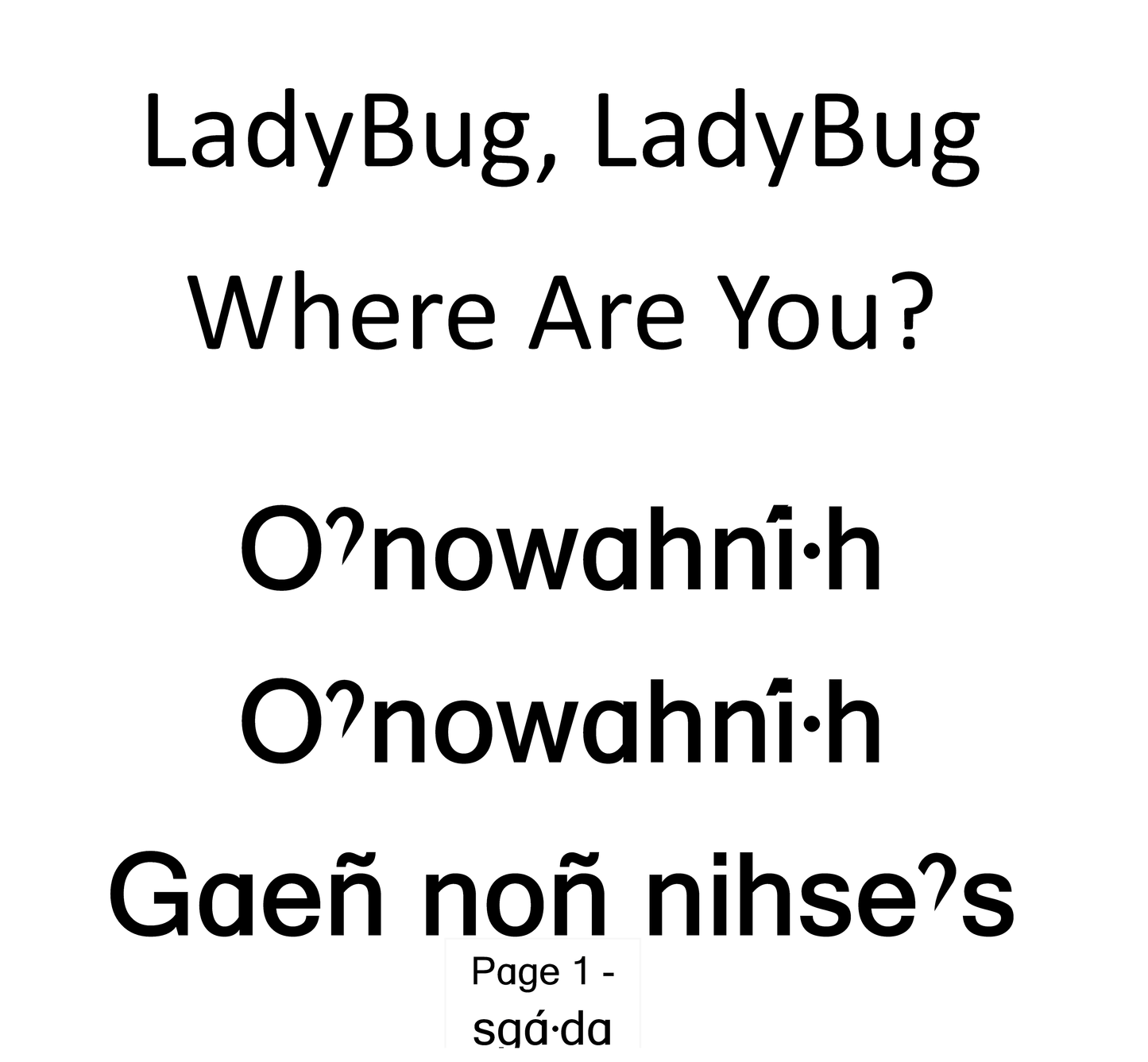 Ladybug Ladybug Where Are You? Onondaga-English