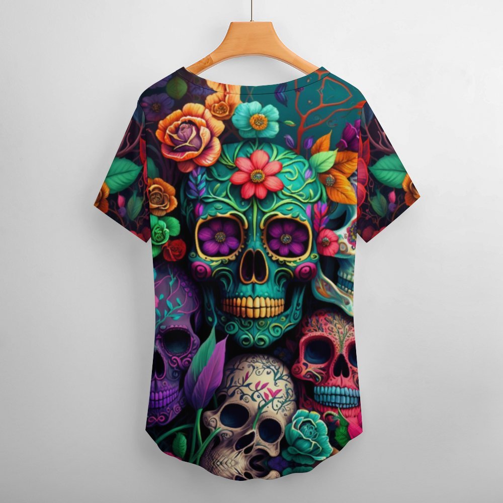 Colorful Skeleton Collage Short-Sleeve V-Neck T-Shirt